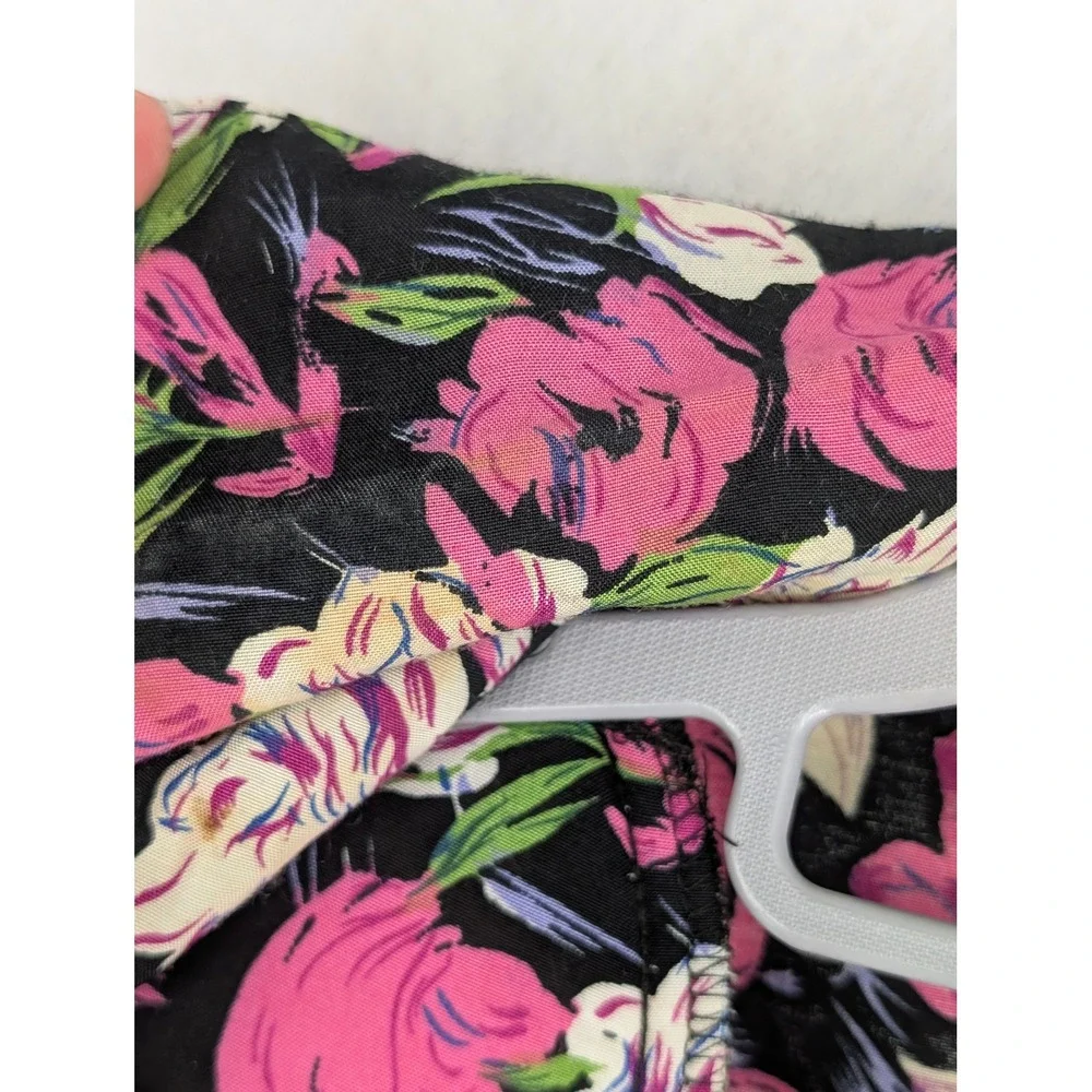 2 VTG Rompers 80s Floral Rayon Belted Fit Flare Pink Blue 7/8 Dolman Sleeve Bold